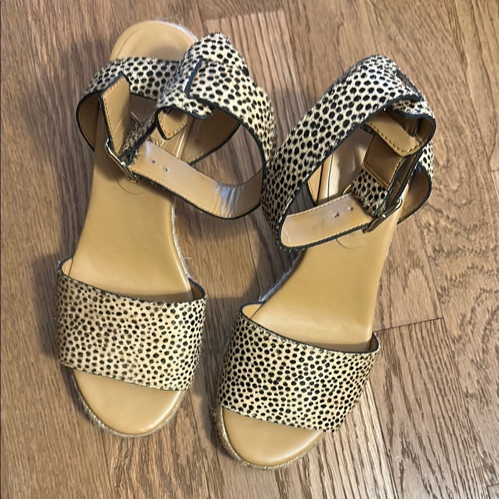 J. Crew Tan and Black Sandals with Ankle Strap